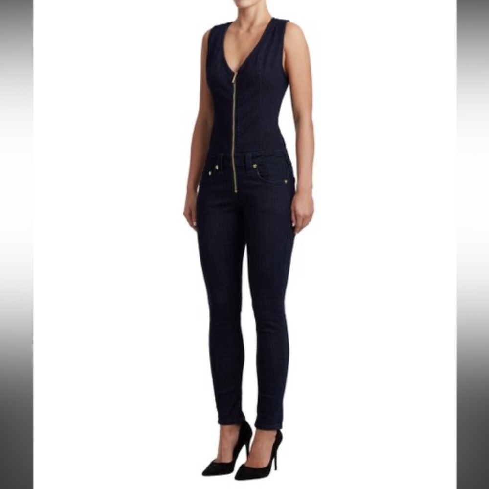 True Religion Navy Blue Sleeveless Zip-Front Denim Jumpsuit Romper Catsuit M